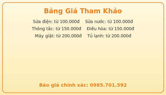 Bảng giá sửa chữa điện nước Hà Nội